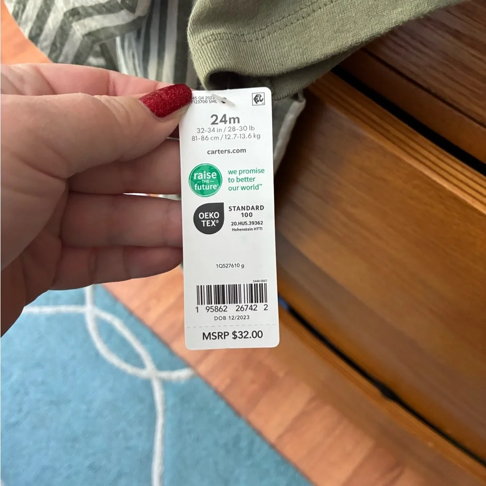 Carter's Green and Tan Striped Overall Outfit with bucket hat